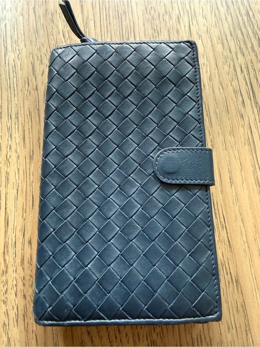 Bottega Veneta Navy Blue Intrecciato Leather Wallet